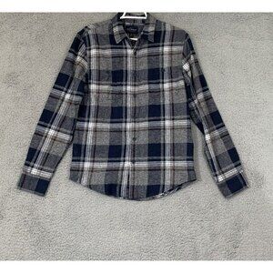 Lucky Brand Men's S Blue/Gray Plaid Long Sleeve Cotton Flannel Button Up Shirt